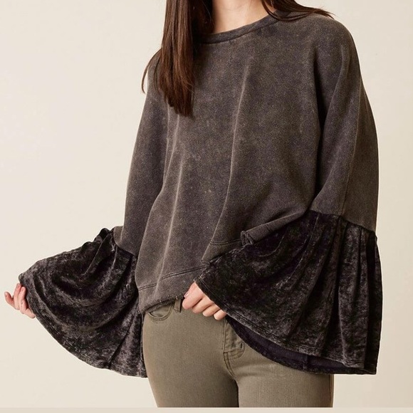 Free People Sweaters - Free People velvet bell sleeve acid wash sweater